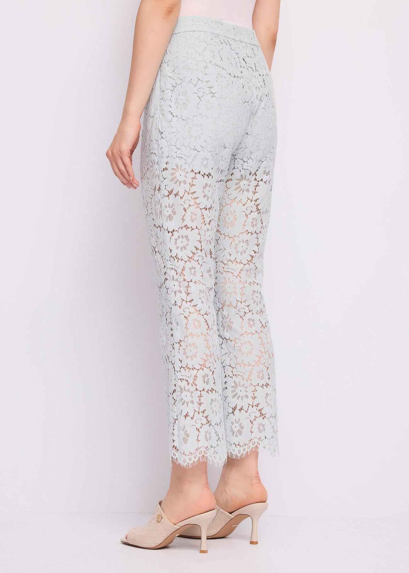 Pantalone Donna Celeste polvere Macramé Pizzo GAUDì - Modalternativa