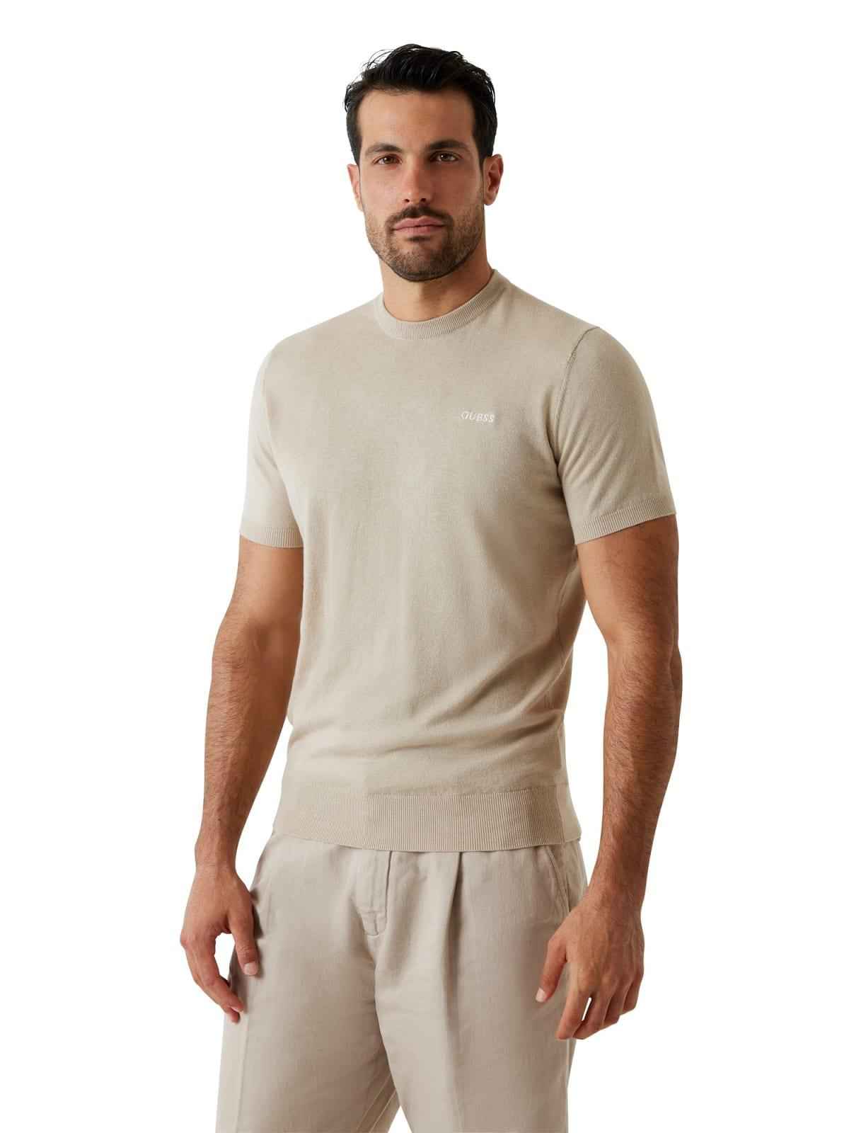 T-shirt Uomo Beige Cotone elasticizzato Slim fit GUESS - Modalternativa