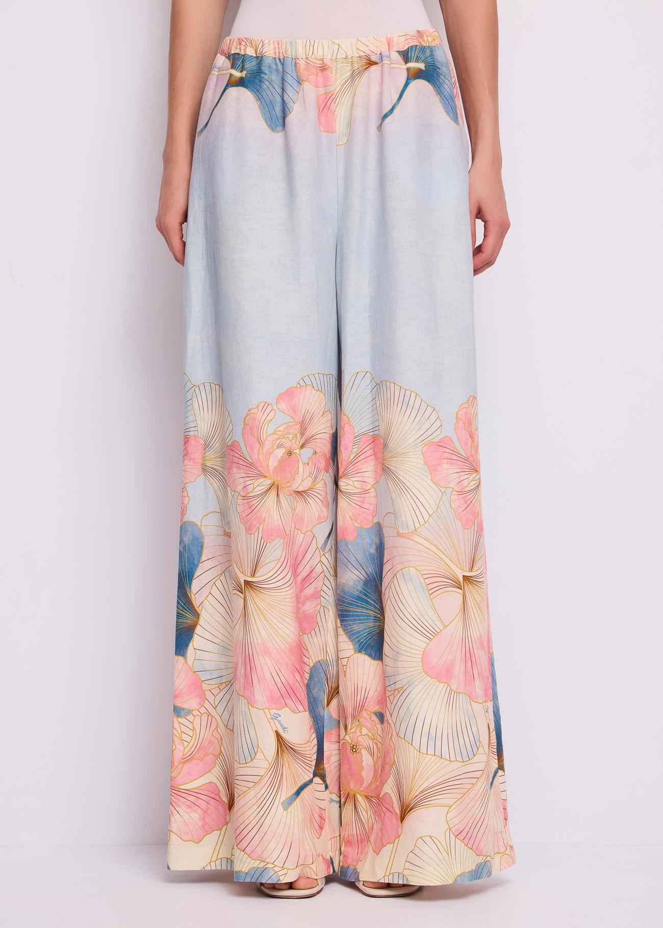 Pantalone Donna Fantasia Lino Stampa fiori GAUDì - Modalternativa