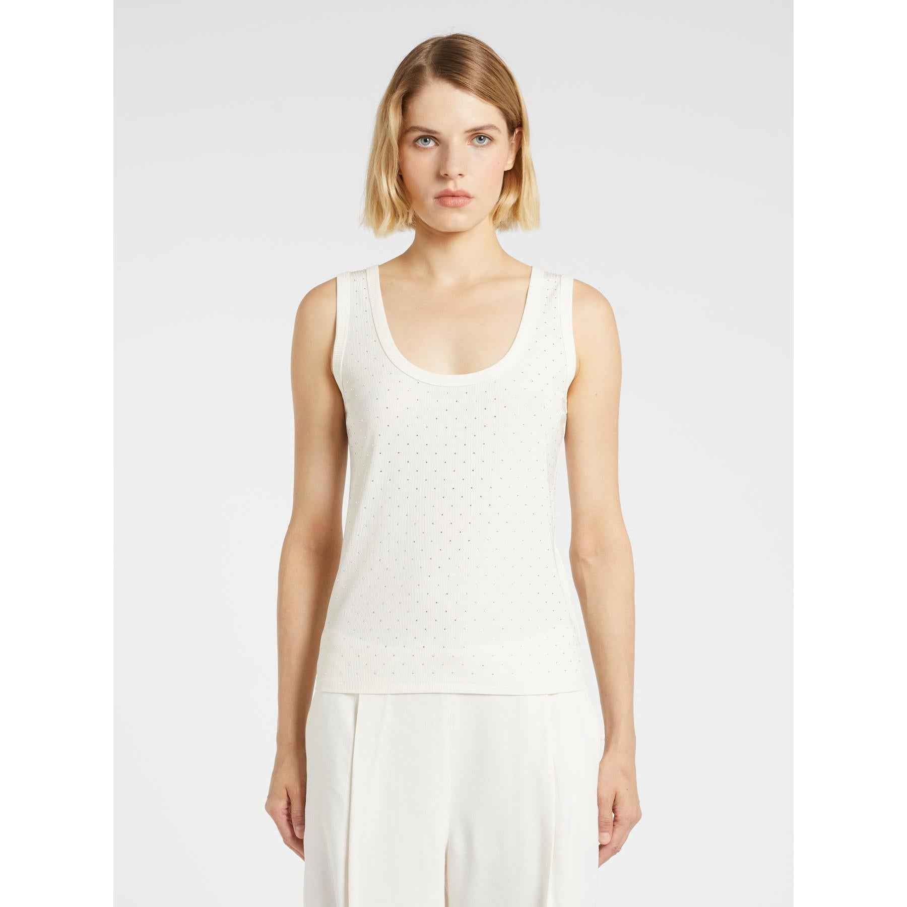 Top Donna Bianco Cotone Strass MARELLA - Modalternativa