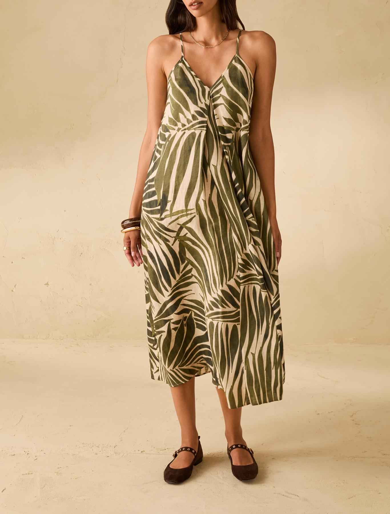 Abito Donna Beige Lino Foglie PENNY BLACK - Modalternativa